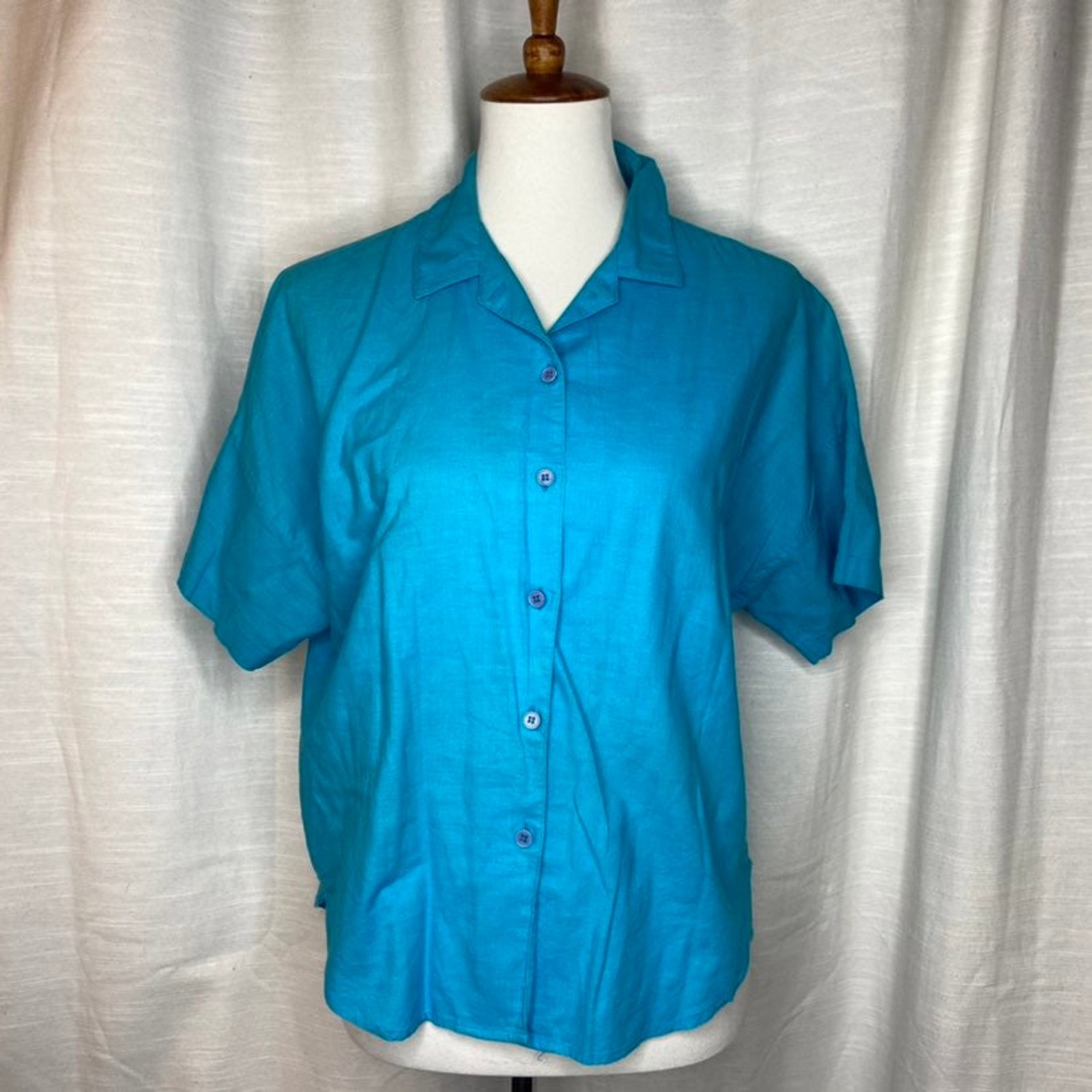Vintage Women's Just Class India Garments Sky Blue Button Down Top (L)